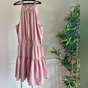 Anthropologie Pink Sleeveless Tiered Mini Dress